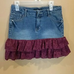 Jean and maroon lace skirt...like new